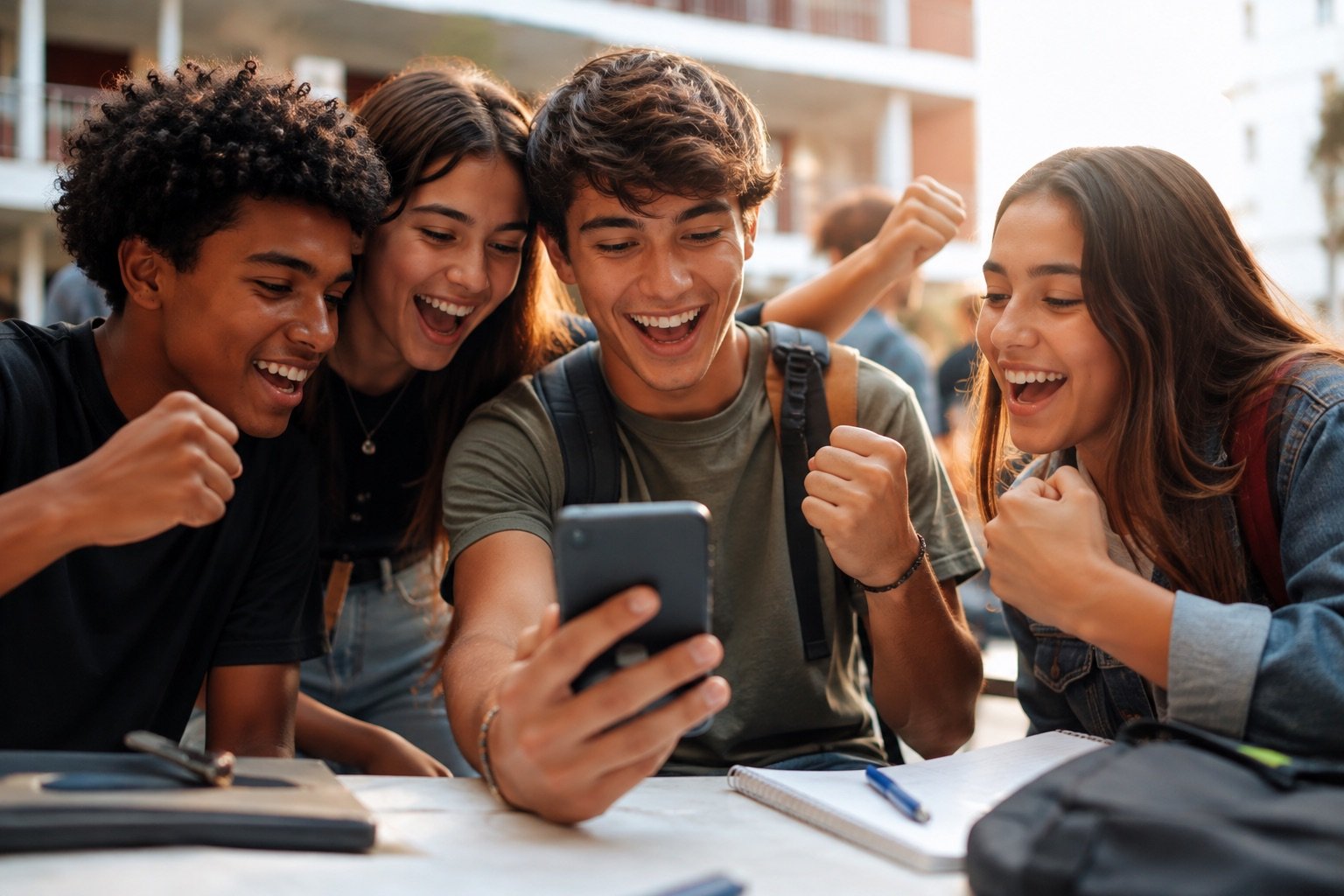 Estudantes comemorando juntos